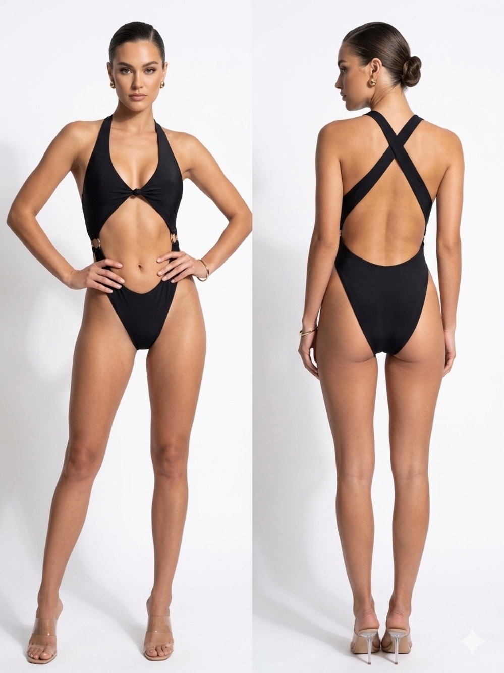 SHEIN Black Cutout Monokini One-Piece Swimsuit Size M